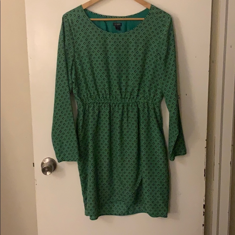 Jcrew Green diamond print dress.